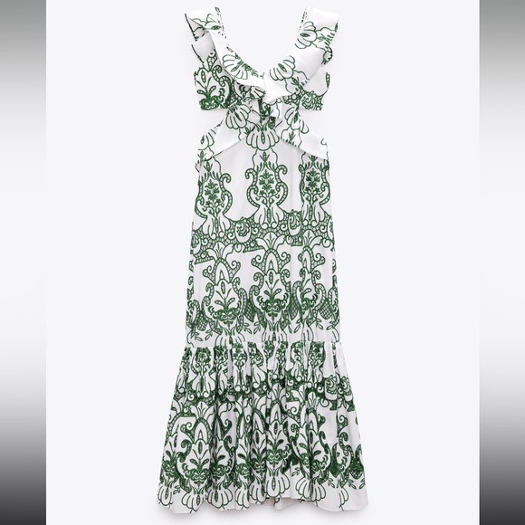 Zara limited edition embroidered green and white dress - Picture 4 of 9